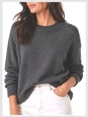 Banana Republic Metallic Ribbed Crewneck Sweater Gunmetal XS
